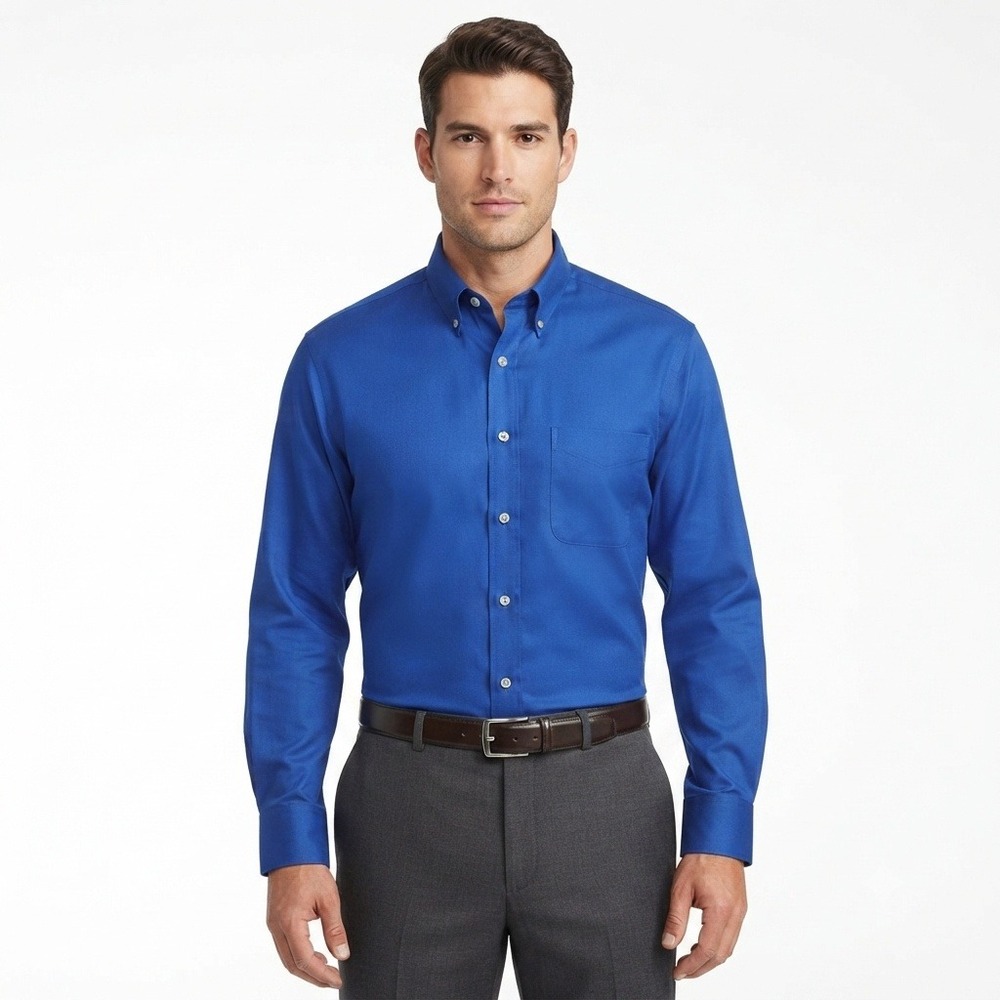 Izod Short Mens M 15.5.34/35 Royal Blue Cotton Twill Long Sleeve Button Down
